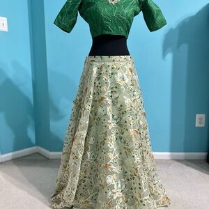 Elegant Green Floral Skirt